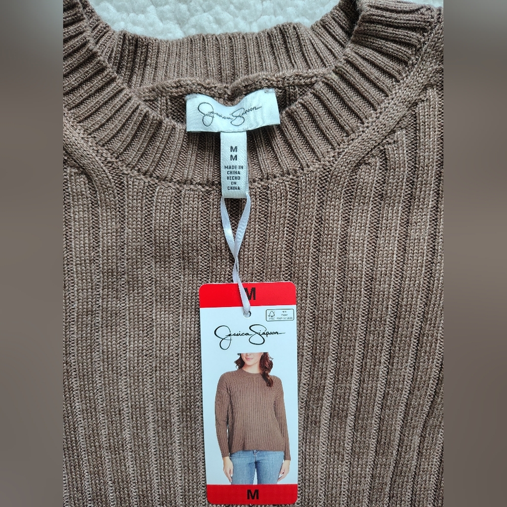 *NWT* Jessica Simpson Women's Medium Brown Ribbed Sweater - Picture 4 of 12